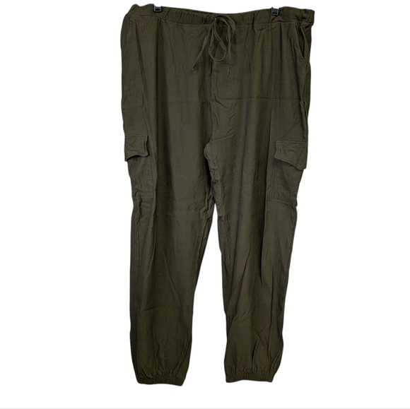Olive Green Cargo Joggers Elastic Tie Waist - Picture 1 of 4